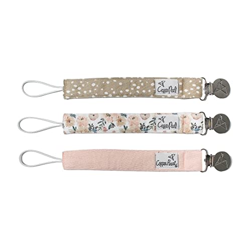 Copper Pearl Pacifier Clip 3-Pack: Premium Knit Binky Clips for Baby Girls and Boys - Stylish Stainless Steel Pacifier Holder Clip - Baby Pacifier Clips for No More Floor Drops - Autumn