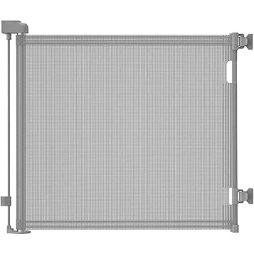 Retractable Baby Gate for Stairs & Doorways, 55" Wide x 33.6" Tall Easy Installation Mesh Dog Gate for Indoor & Outdoor Use,Pet and Dog Safety Gate for Hallways(Grey)