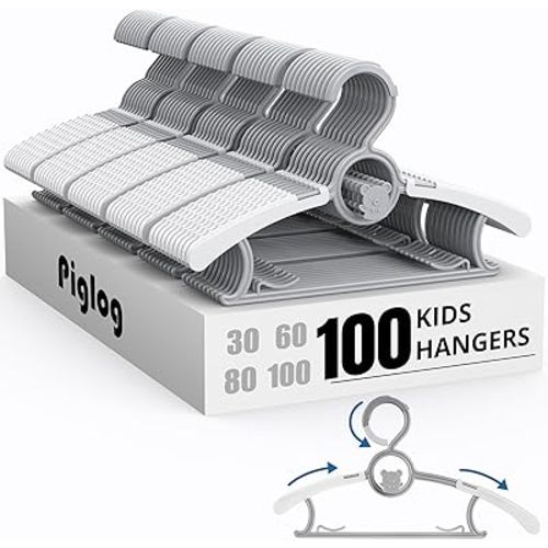 100 Pack Baby Hangers for Closet Adjustable, Extendable & Stackable Kids Hangers, 11~14inch Non-Slip Plastic Kid Hangeres, Toddler Hangeres for Infant Baby Toddler Children Nursery Teen