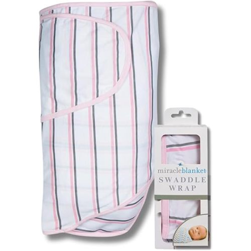 Miracle Blanket Swaddle Wrap – Help Your Newborn Sleep Longer – Soft & Secure Sleep Sack for Infants – Easy-to-Use Swaddling Blanket for a Calm Baby (Pink and Gray Stripes)