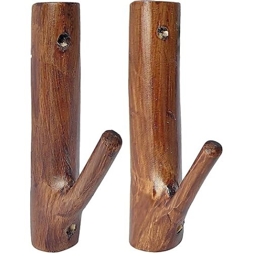 Gun Rack Wall Mount,Natural Hardwood Gun Rack, Handmade Gun Hooks for Wall with Pre Drilled Holes and Hardware Bow Horizontal Hanger Archery for Storage Display Home (2)