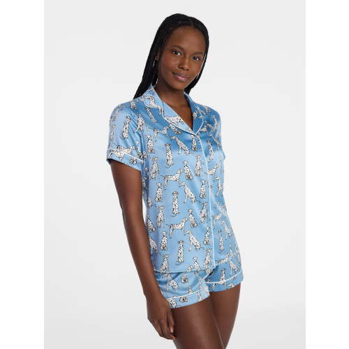 Joyspun Women’s Stretch Satin Short Sleeve Top and Shorts Pajama Set, Sizes XS-3X