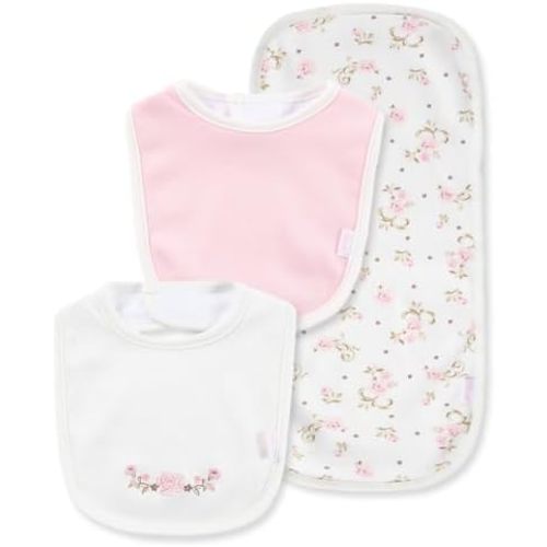 Little Me Clothes for Baby Boys’ and Girls’ 2 Bibs and 1 Burp Cloth Set, Soft Cotton Feeding Essentials with Velcro Closures