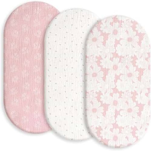 Amazon.com: Gllquen Baby Muslin Bassinet Sheets 3pk, Soft Cotton Baby Sheet Girl 33x17 | Breathable Cozy Bassinet Mattress Sheet, Compatible with Halo Bassinest Swivel Sleeper, Snoo, Baby Delight, Pink Floral Girl