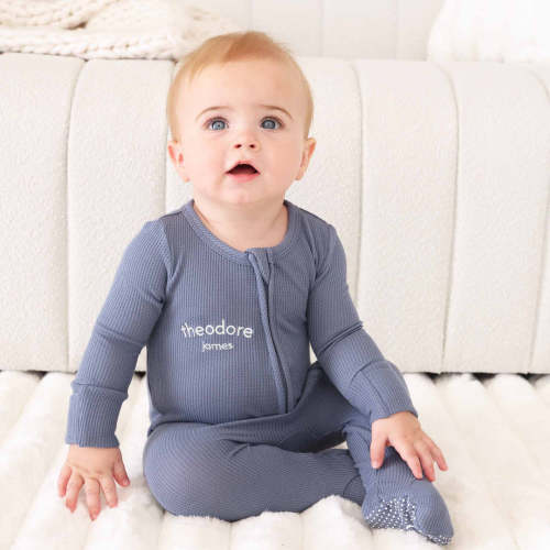 Personalized Bamboo Waffle Zipper Footie