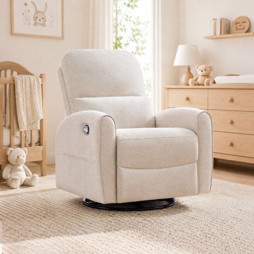 Ebern Designs Overd Nursery Chair, 26" Extra Wide Swivel Rocker Recliner With Adjustable Headrest | Wayfair