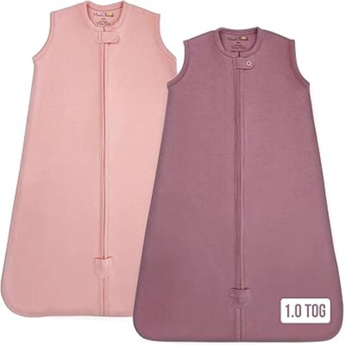 Baby Sleep Sack 1.0 TOG 0-6mo, Organic Cotton Baby Wearable Blanket with Two-Way Zipper, Swaddle Transition Baby Sleeping Bag, All-Season Sleep Sack for Newborn Infant Toddler Boy Girl, 2-Pack, 0-6 Month