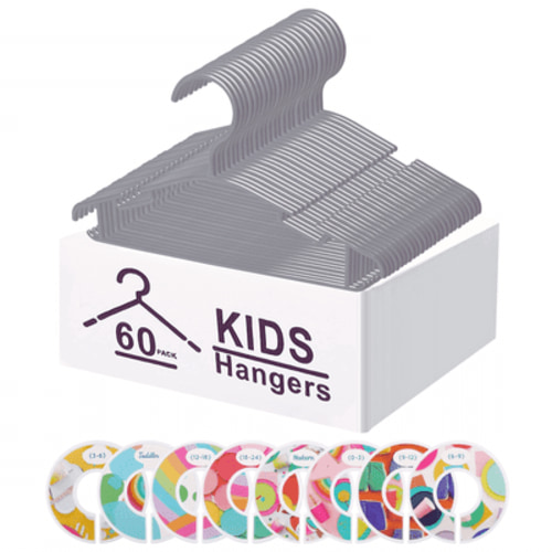 GoodtoU 60 - Pack Gray Kids' Non - Slip Plastic Closet Hangers with 8 Baby Clothes Dividers