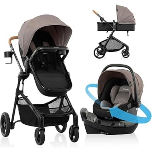 Evenflo Pivot NXT Travel System w/ Revolve180 LiteMax NXT Infant Car Seat (Driftwood Brown)