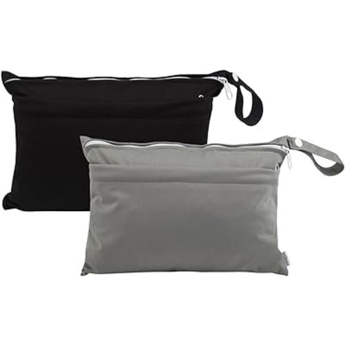 babygoal Wet Dry Bags for Baby Cloth Diapers, Washable Travel Bags, Beach, Pool, Gym Bag for Swimsuits & Wet Clothes with Two Zippered Pockets 2 Pack Small Size 2LNS01
