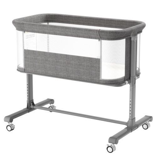 Kinder King Portable Baby Bassinet with Wheels, All-Mesh Bedside Sleeper, Newborn Crib with Removable Soft Mattress, Gray