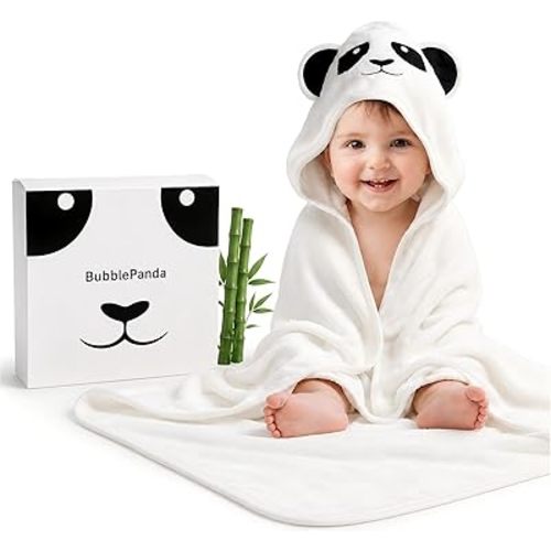 BubblePanda Hooded Baby Towels for Newborn, Rayon Made from Bamboo Baby Bath Towels with Hood for Boys Girls Toddlers Super Soft & Absorbent Newborn Bath Essentials (30 X 30 Inch)