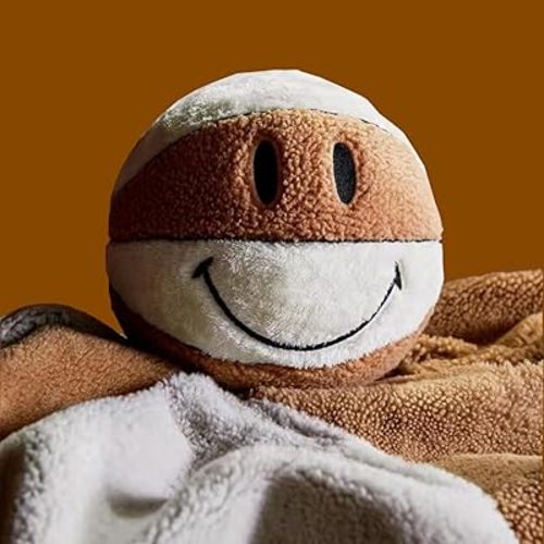 11.8 inch Simple Like-Smile Face Basketball Like-Smile Face Pillow Plush Throw Pillow Gift Home Funny Expression Children's Room Decoration (Cashmere - White Coffee)……