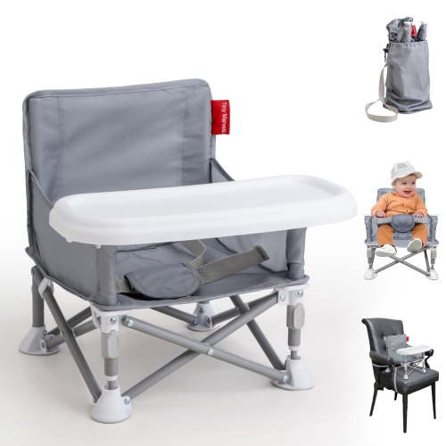 Tiny Marvels 3-in-1 Foldable Booster Seat, Portable High Chair with Tray, Safety Harness