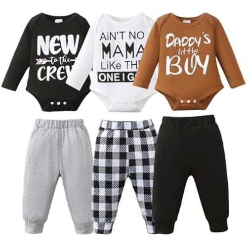 NZRVAWS Newborn Baby Boy Clothes Infant Boy Outfits Romper Pants Set 6 Pcs 0 3 6 9 12 Months