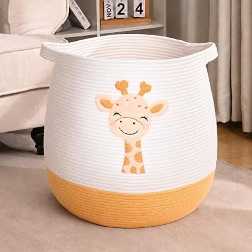 Large Baby Laundry Basket, Laundry Hamper for Baby, Toy and Blanket Storage Basket, Cotton Rope Baskets for Organizing 17.7"x15.7", Giraffe