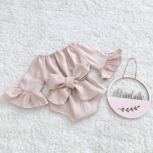 Adorable Baby Girl Bell Sleeve Romper, Baby Girl Clothes, Linen Bow Bodysuit, Baby Girl Winter Clothes, Boho Romper, Baby Shower Gift Girl