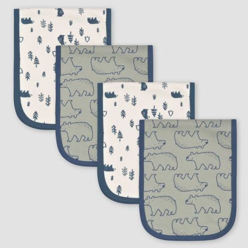 Gerber Baby Boys' 4pk Bear Interlock & Terry Burp Cloth - Forest Green/white