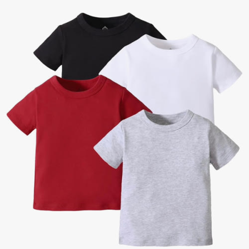 OPAWO Unisex Infant Baby Crew Neck T-Shirt 4 Pack Toddler Short Sleeve Solid Color Tees Shirts for Boys Girls 6 Months-5T