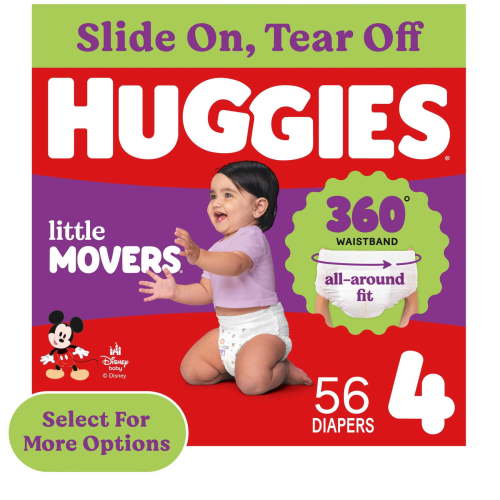 Huggies Little Movers 360° Pull On Diapers with 360° Waistband, Size 4 (22-37 lbs), 56 Count (Select for More)