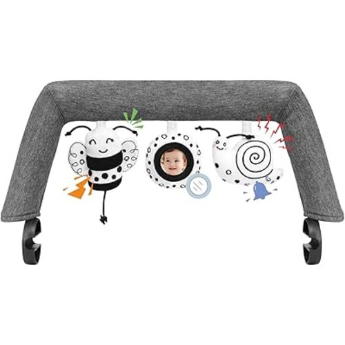 Baby Bjorn Bouncer Toy Bar, Toy Bar for Baby Bouncer Bliss and Balance Soft with 3 PCS Cute Sensory Toys, Easy to Attach and Remove, Skin -Friendly, Machine Washable, Black and White, Soft
