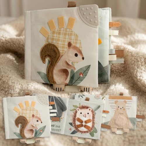 Soft Baby Book with Touch and Feel Pages - Cute Sensory Book for Babies 0-6, 6-12 & 12-18 Months with Mirror & Crinkle Paper - The Perfect Christmas Toy for Baby Showers Or as a Newborn/Infant Gift