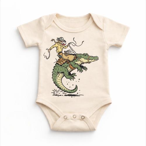 Cowboy Riding An Alligator Western Rodeo Baby Onesies® Bodysuit Tee