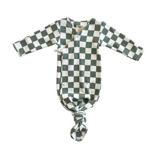 Matcha Milkshake Checkerboard / Organic Kimono Knot Gown