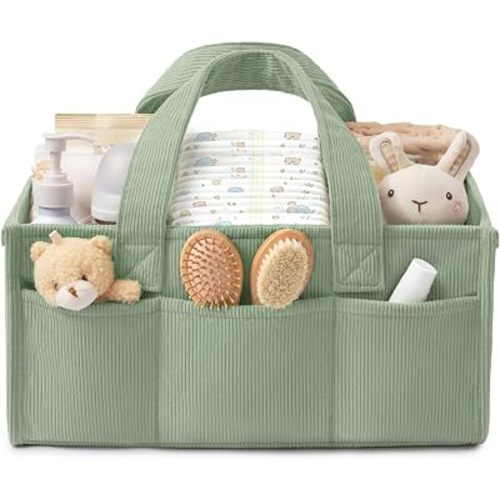 Corduroy Baby Diaper Caddy Organizer with Handles, Nursery Storage Basket
