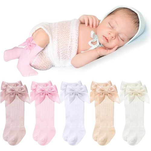 Shyyween 5 Pairs Long Preemie Socks Premature Newborn Baby Knee High Cotton Socks for Girls Boys Infant Toddler