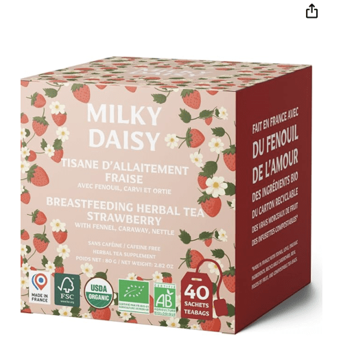 Milky Daisy - Organic Breastfeeding Herbal Tea - Strawberry Flavour with Fennel, Caraway and Nettle - 40 Compostable Infuser - Made in France : Amazon.com.be: Grocery