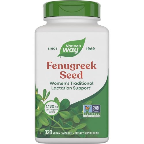 Nature's Way Fenugreek Seed Supplement, Fenugreek for Traditional Breastfeeding Lactation Support*, Non-GMO Project Verified, Vegan, 320 Capsules (Packaging May Vary)
