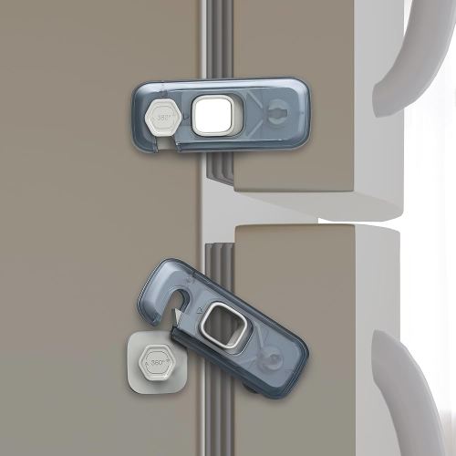 5 Pack Childproof Refrigerator Lock, French Fridge Door Latches, Baby Safety Locks for Cabinet, Cupboard, Drawers, Dishwasher, Oven, Closet, Strong Adhesive-Easy to Install, Clear