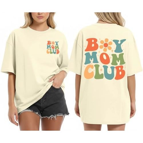 Mama Shirt Boy Mom Club Graphic Oversized Mom Shirt Cool Moms Club Short Sleeve Gifts Tops