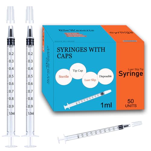 1ml Syringes with Caps Oral Dispenser Individually Sterile Warpped (1ml, Count, 50)