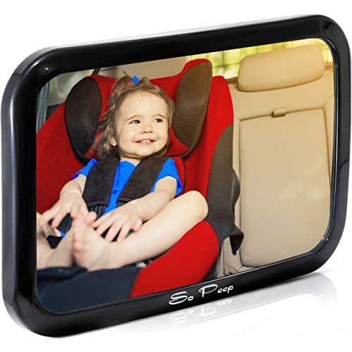 So Peep Baby Car Mirror - Adjustable, Extra Large Backseat Safety Mirrors with Wide-Angle View and Headrest Straps for Rear-Facing Infant Car Seats - Newborn Essentials