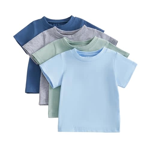 Baby Boy 4-Pack Short Sleeve Crewneck T-Shirts Top Active Tee Toddler Boys' Solid/Striped Cotton T-Shirt