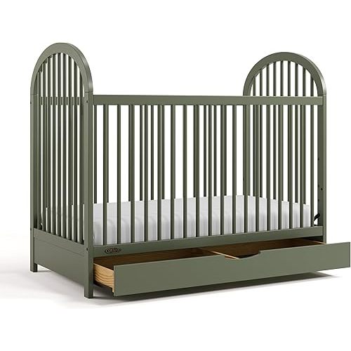 Graco Olivia 3-in-1 Convertible Crib with Drawer (Olive) – Converts from Baby Crib to Toddler Bed and Daybed, GREENGUARD Gold Certified, Baby Safety Alliance Verified, Easy Assembly