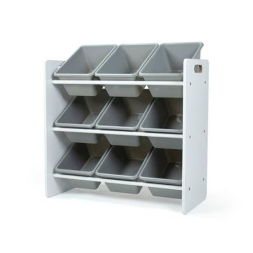 Kids' Explorer Toy Storage Organizer with 9 Storage Bins White/Gray - Humble Crew: Toddler Room Bin Shelves, MDF Frame