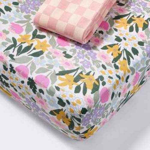 The Peanutshell Pink Whimsical Floral Microfiber Crib Sheets for Baby Girl, 4 Pack Set : Target