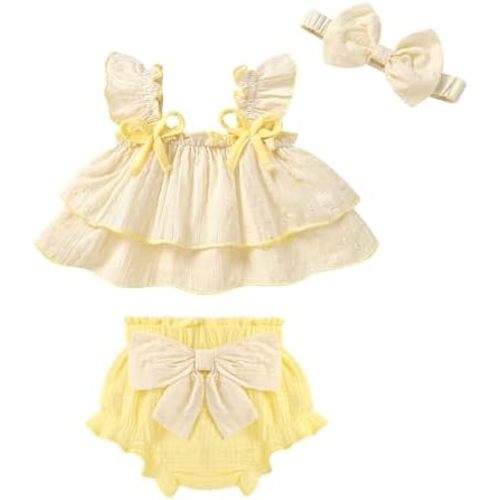 YOUNGER TREE Baby Girl Clothes Infant Ruffle Tops Dress Shorts Set Bloomers Toddler Sleeveless Summer Outfits with Headband
