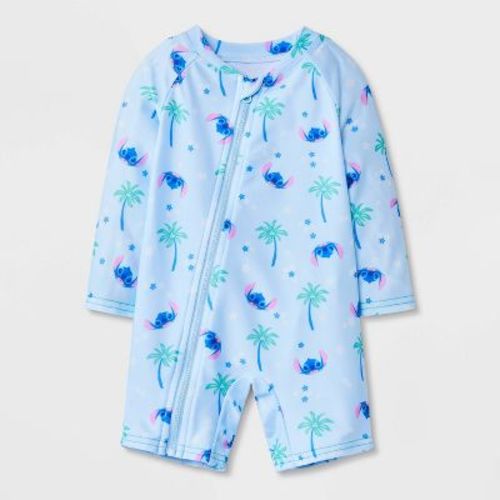 Disney Baby Boys' Lilo & Stitch Palm Tree 1pc Rash Guard Swimsuit - Light Blue 9M