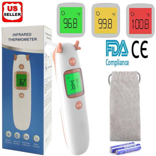 LINKPAL Non-Contact No Touch Forehead Digital Infrared Body Thermometer with Fever Indicators for Baby and Adult and Object Mode,