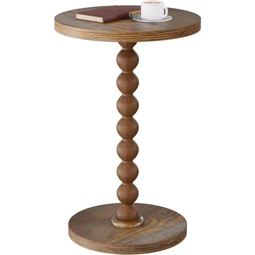 Round Side Table, Drink Table for Small Spaces, Modern Accent Nightstand with Rubberwood Leg for Living Room, Bedroom, Corners, and Office (Brown)