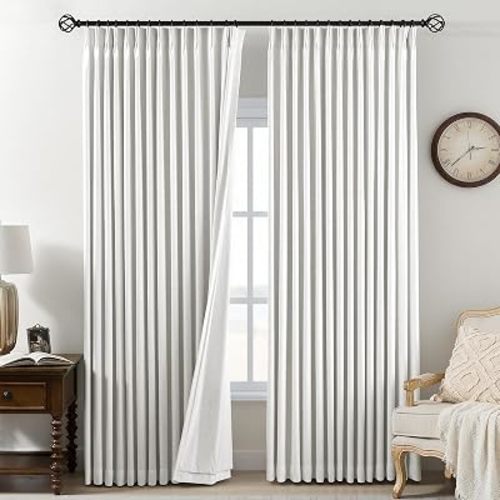 AUSSPVOCT Pinch Pleated 95 Inch Linen Curtains 100% Blackout for Bedroom