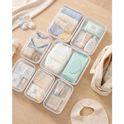 3 Pack Medium White Clear Hard Shell Zipper Case, Clear Storage Organizer Bins with Zipper, Water-Resistant Travel Toiletry Bag for Makeup, Cables, Snacks, Crafts, Office Supplies