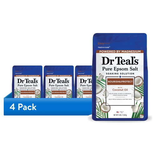 (4 pack) Dr Teal's Epsom Salt Magnesium Soak, Nourish & Protect with Coconut Oil, 3 lbs