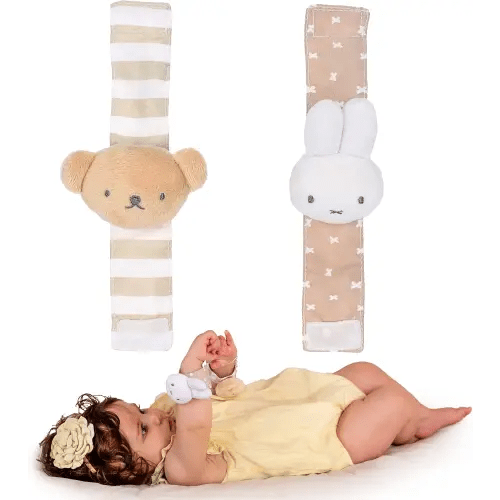 Kids Preferred Miffy Baby Wrist Rattle Set - Rattle Plush Heads, Easy On and Off Strap, Hook & Loop Closure, Embroidered Details, Ages 0 to 12 Months