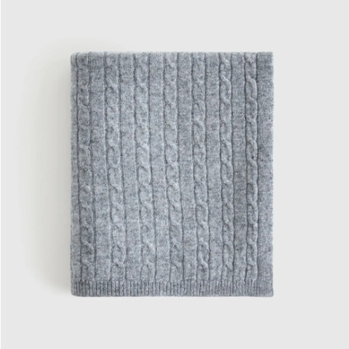 Luxe Cable Knit Cashmere Baby Blanket in Heather Grey