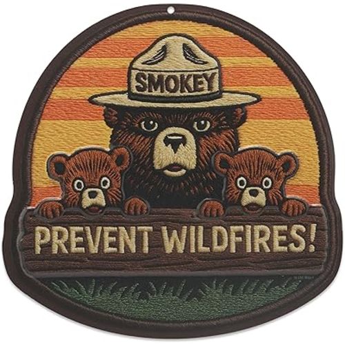 Smokey Bear Prevent Wildfires Embossed Metal Wall Decor - Vintage Forest Sign for Cabin or Man Cave